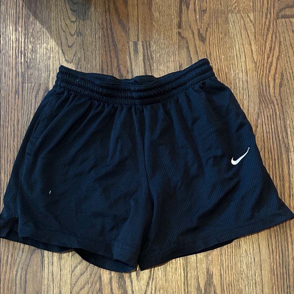 Nike Black Mesh Athletic Shorts with White Swoosh - short length